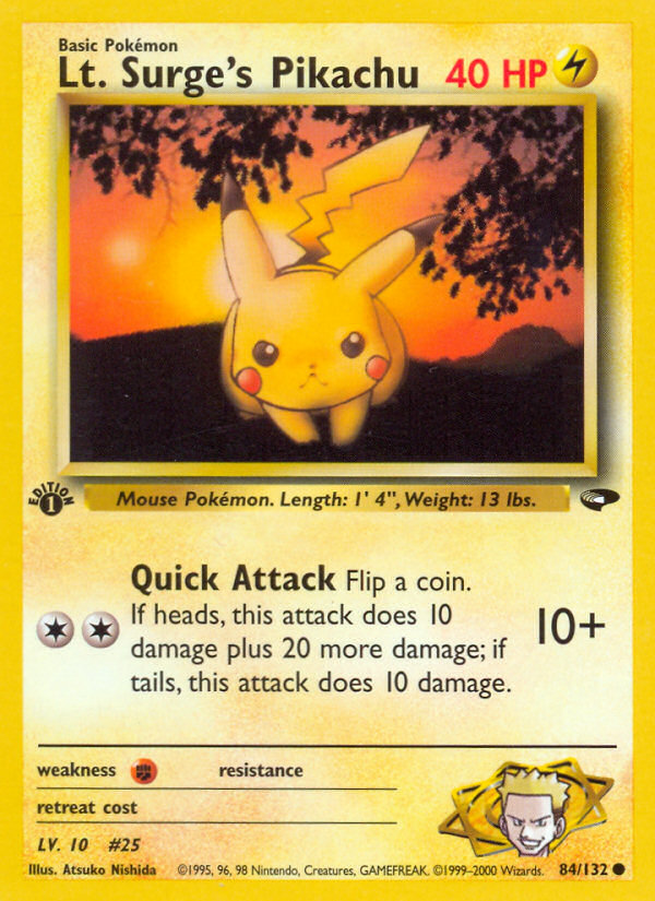 Lt. Surge's Pikachu 84/132 Common Gym Challenge Pokemon 1st Edition