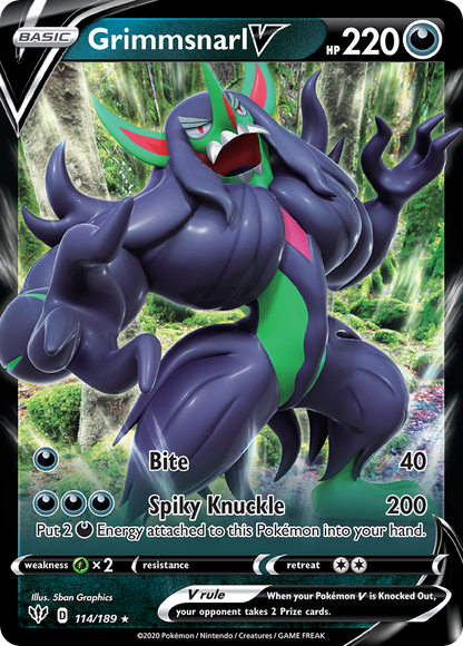 Grimmsnarl V 114/189 Holo V Rare Darkness Ablaze Pokemon