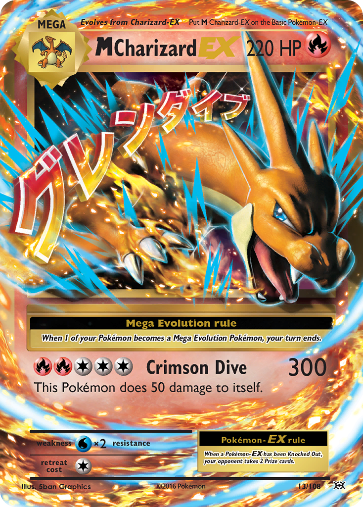 M Charizard EX 13/108 Holo EX Rare Evolutions Pokemon