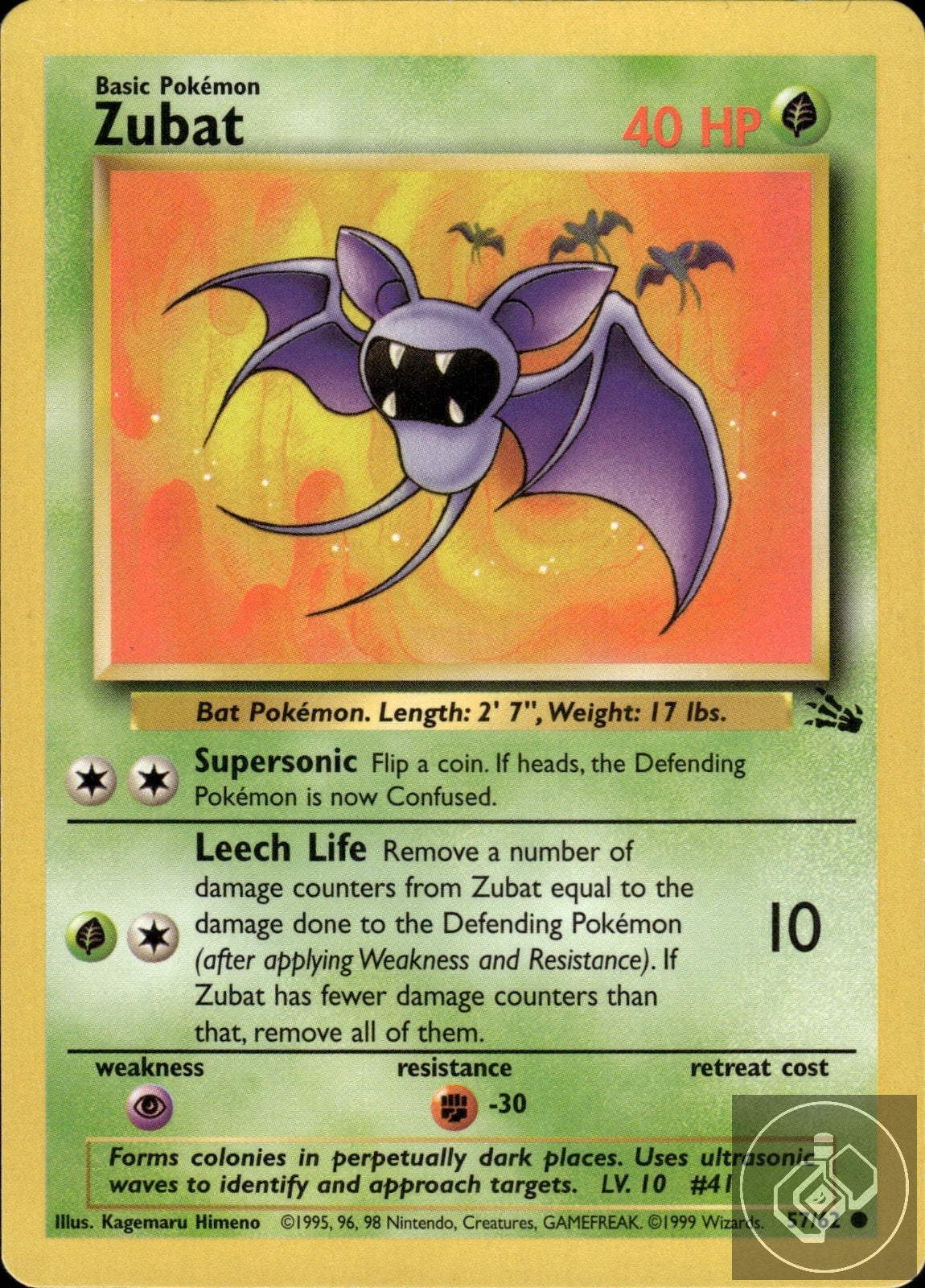Zubat 57/62 Common Fossil Pokemon Unlimited