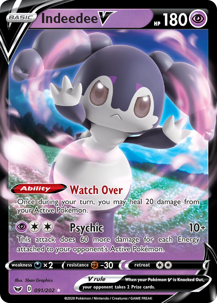 Indeedee V 091/202 Holo V Rare Sword & Shield Pokemon
