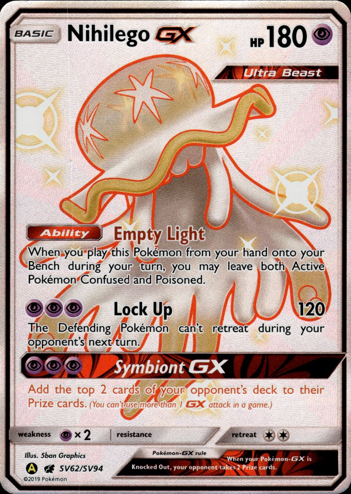 Nihilego GX SV62/SV94 Shiny GX Rare Hidden Fates Shiny Vault Pokemon