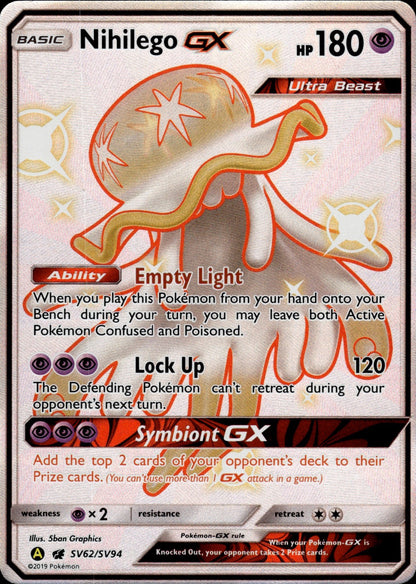Nihilego GX SV62/SV94 Shiny GX Rare Hidden Fates Shiny Vault Pokemon