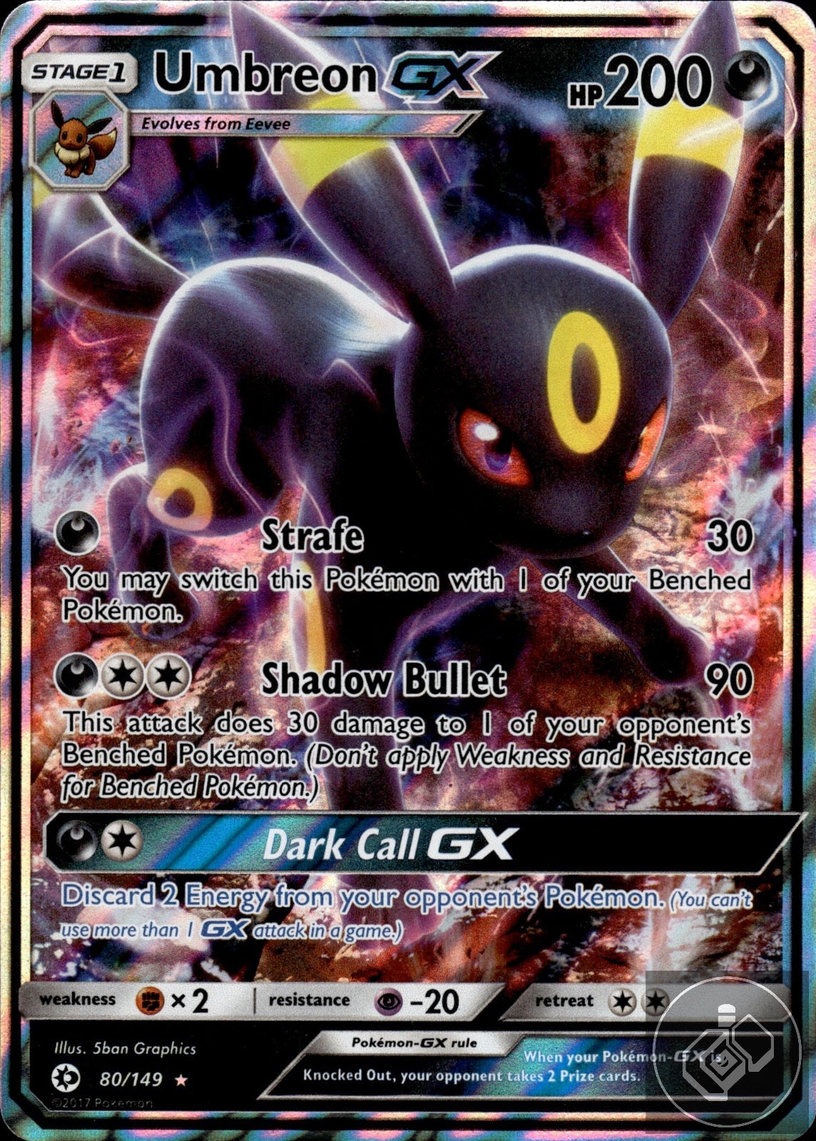Umbreon GX 80/149 Holo Ultra Rare SM Base Set Pokemon