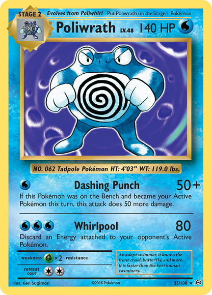 Poliwrath 25/108 Holo Rare Evolutions Pokemon Holo