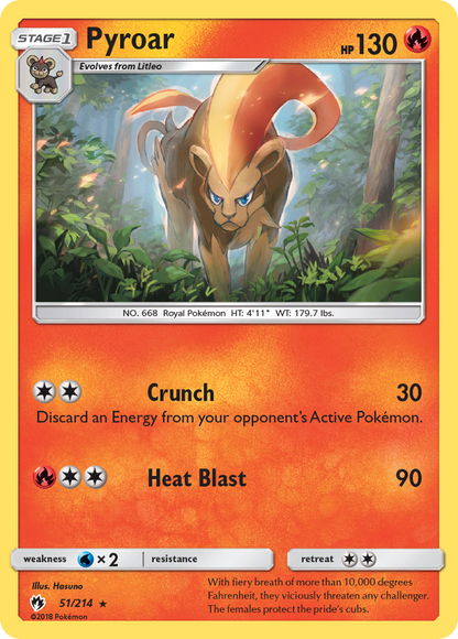 Pyroar 51/214 Rare Lost Thunder Pokemon Reverse Holo