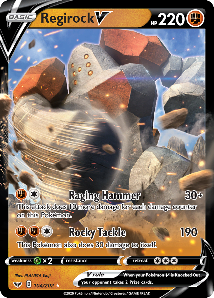 Regirock V 104/202 Holo V Rare Sword & Shield Pokemon