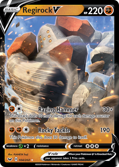 Regirock V 104/202 Holo V Rare Sword & Shield Pokemon