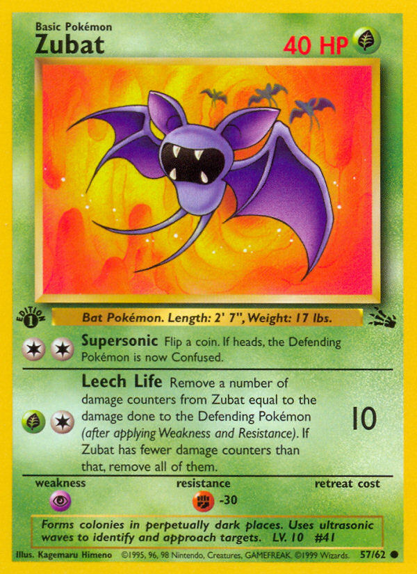 Zubat 57/62 Common Fossil Pokemon Unlimited