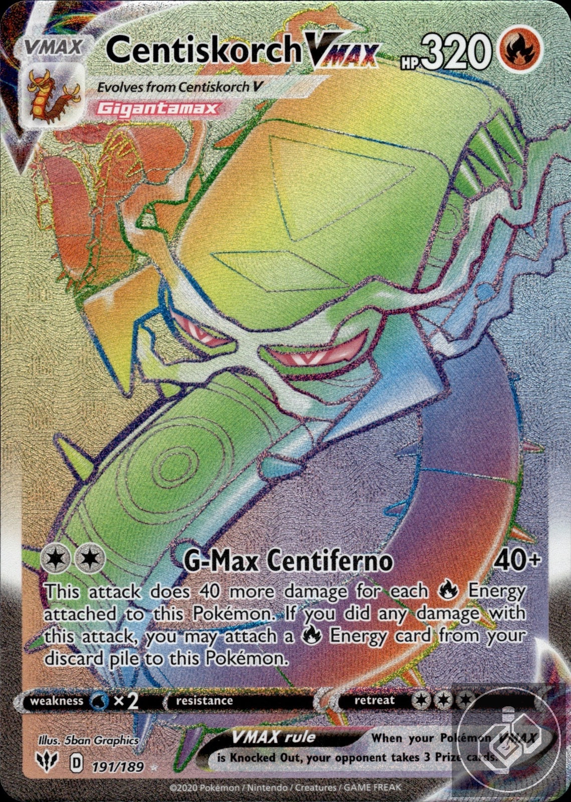 Centiskorch VMAX 191/189 Rainbow Rare Darkness Ablaze Pokemon