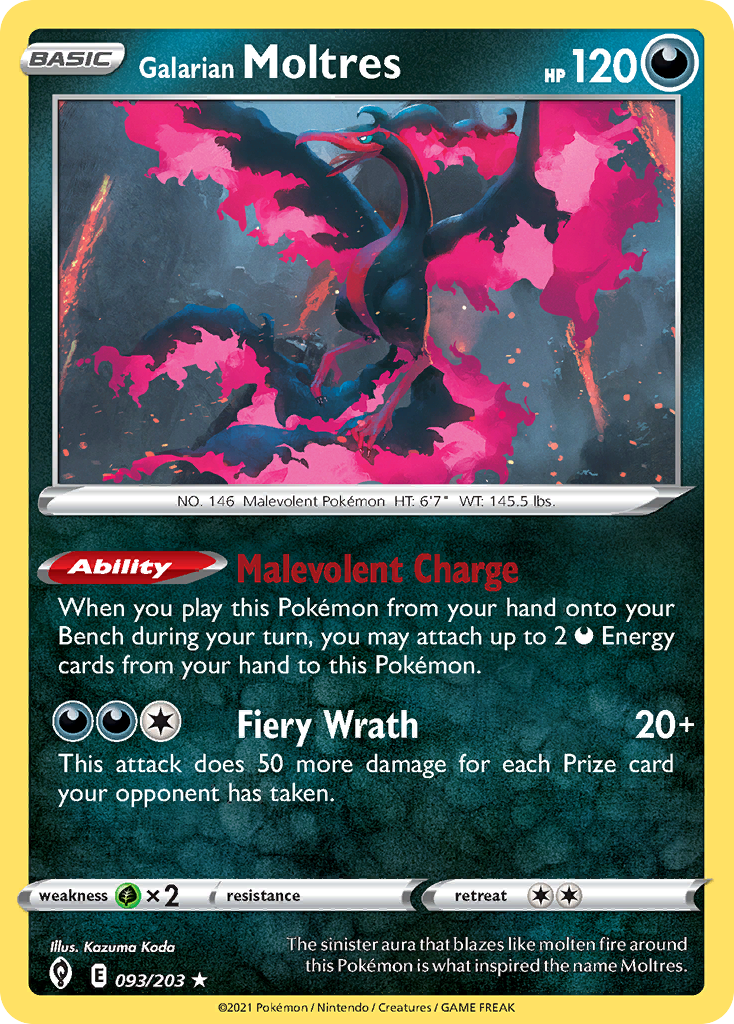 Galarian Moltres 093/203 Holo Rare Evolving Skies Pokemon Reverse Holo