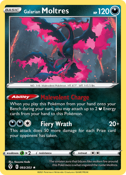 Galarian Moltres 093/203 Holo Rare Evolving Skies Pokemon Reverse Holo