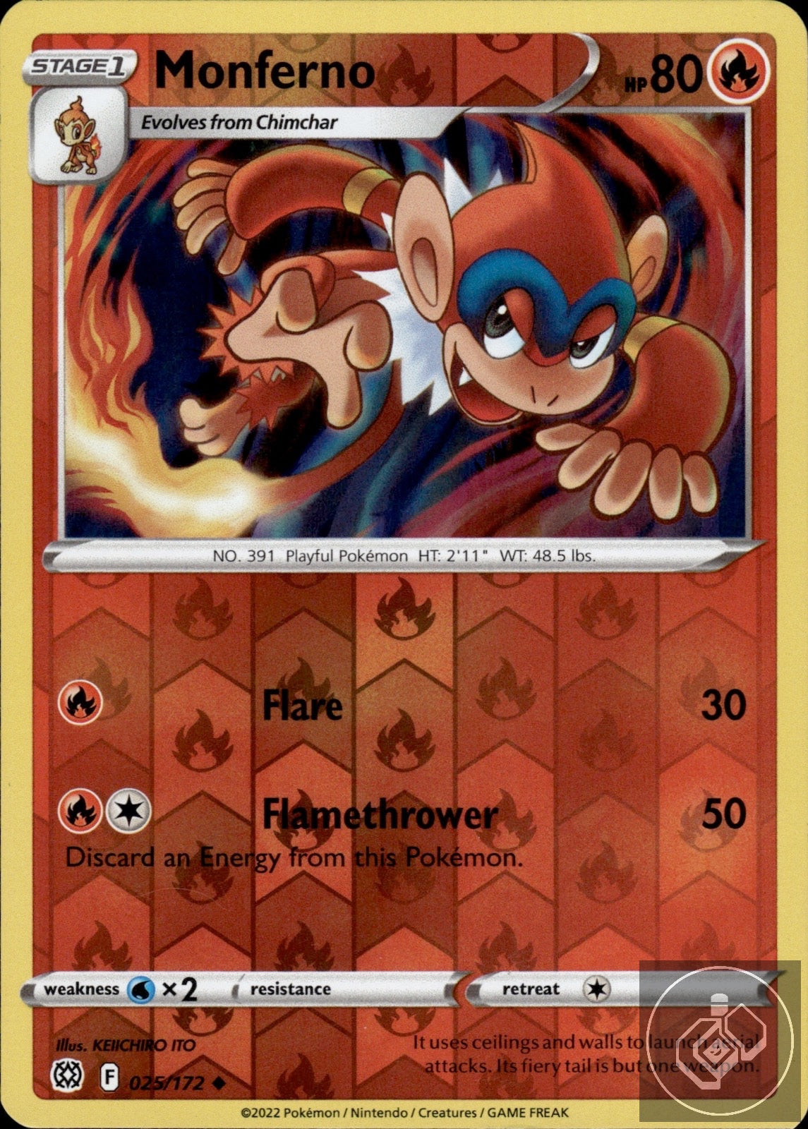 Monferno 025/172 Uncommon Brilliant Stars Pokemon Reverse Holo