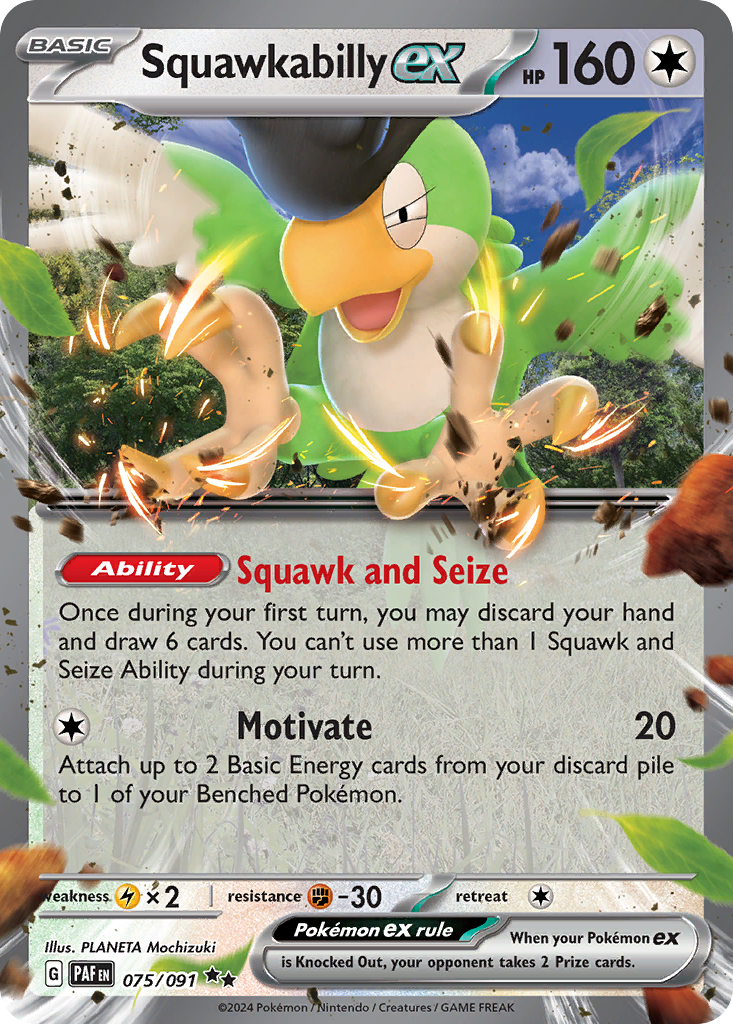 Squawkabilly ex 075/091 Double Rare Paldean Fates Pokemon
