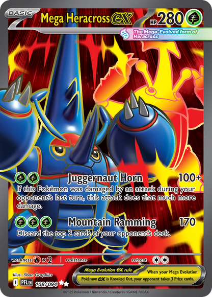 Mega Heracross ex 108/094 Ultra Rare Phantasmal Flames Pokemon