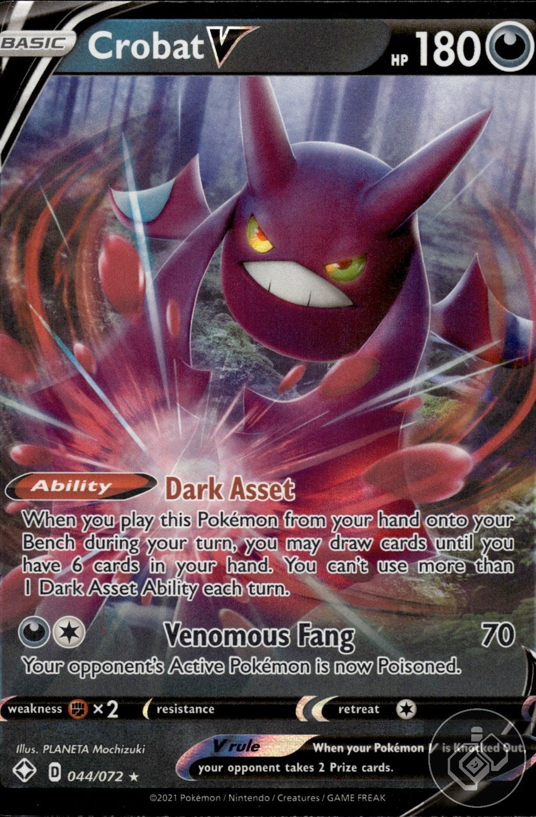 Crobat V 044/072 Holo V Rare Shining Fates Pokemon