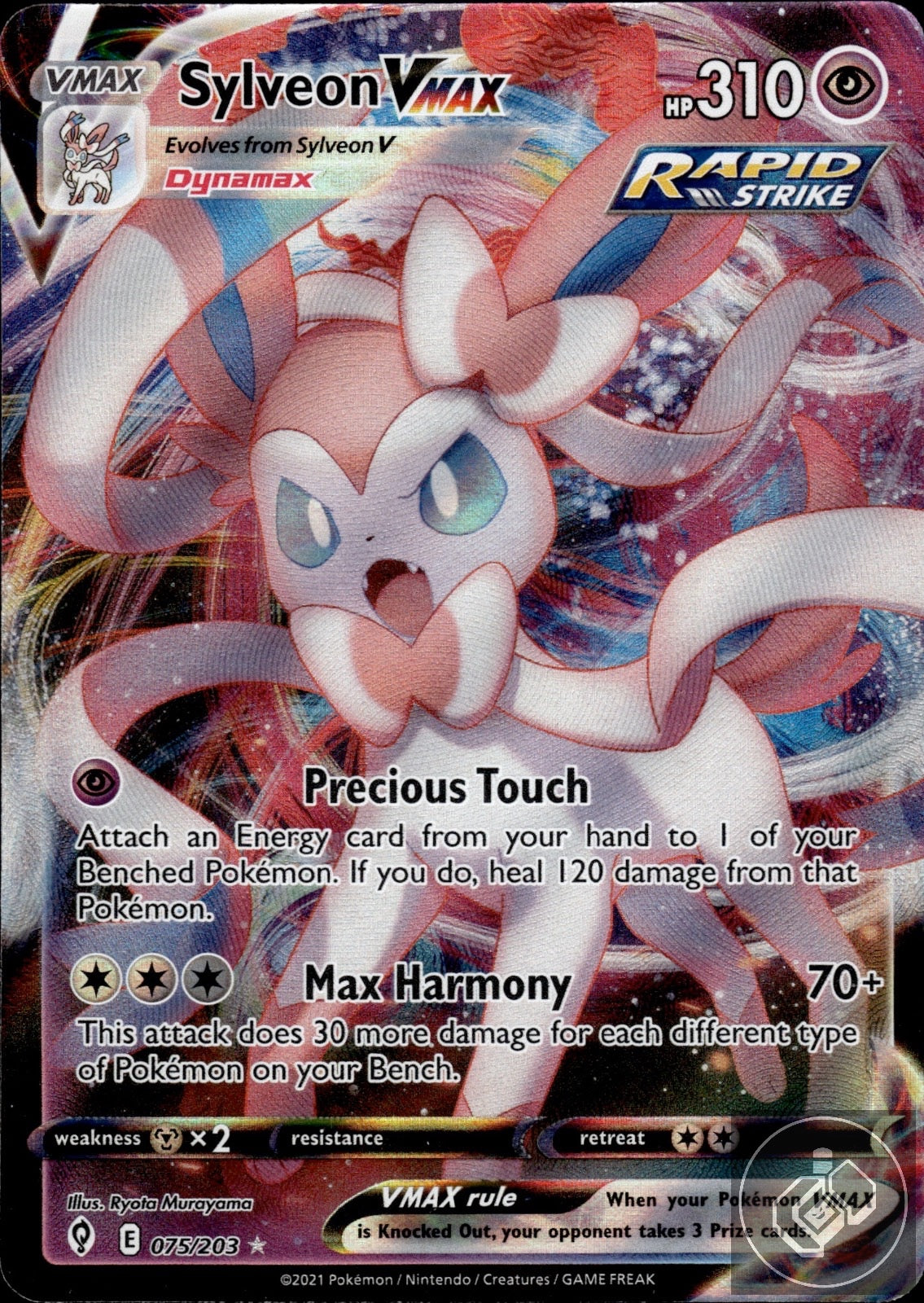 Sylveon VMAX 075/203 Holo VMAX Rare Evolving Skies Pokemon
