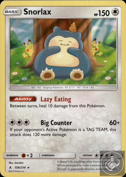 Snorlax 158/214 Holo Rare Unbroken Bonds Pokemon Holo