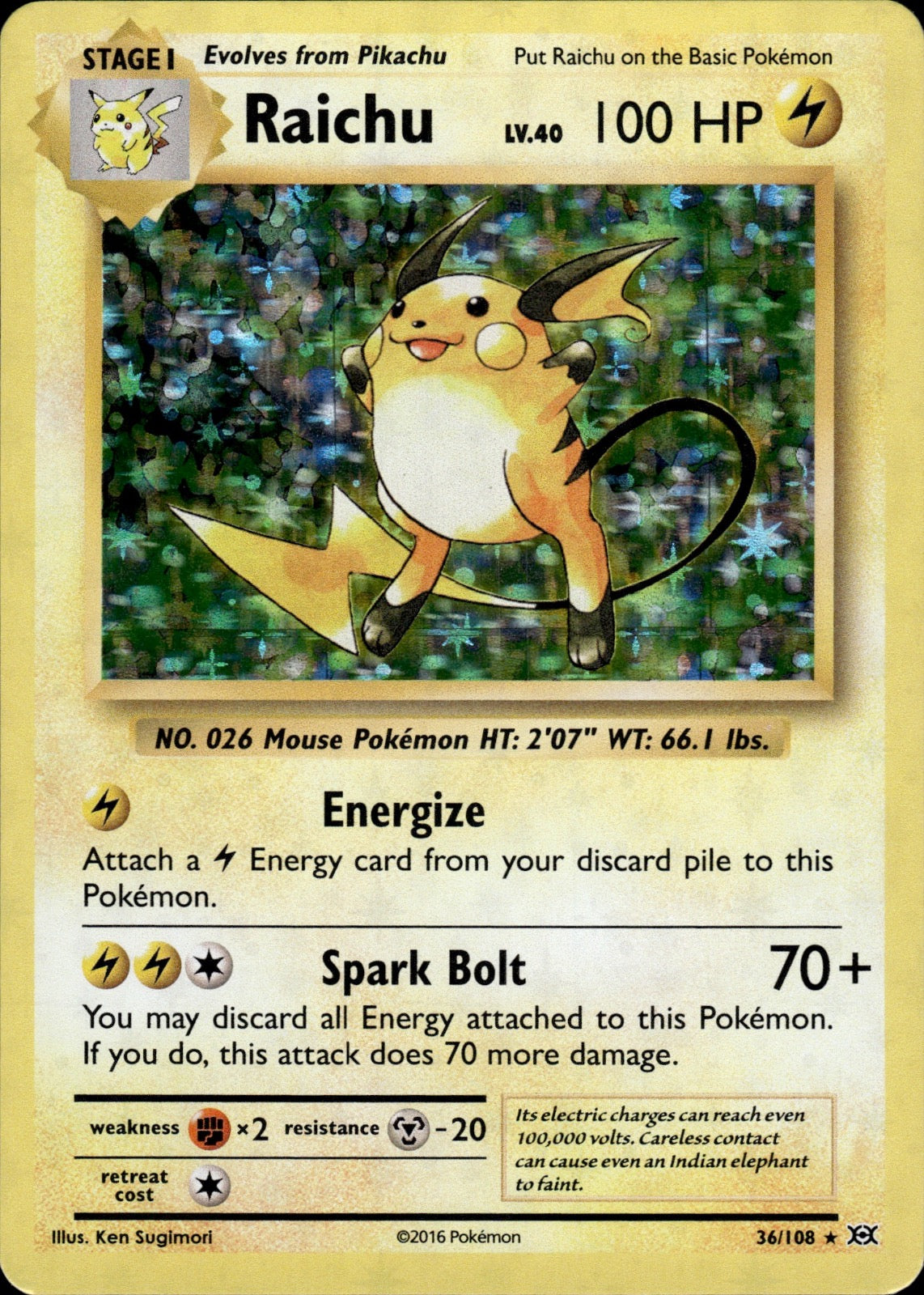 Raichu 36/108 Holo Rare Evolutions Pokemon Holo