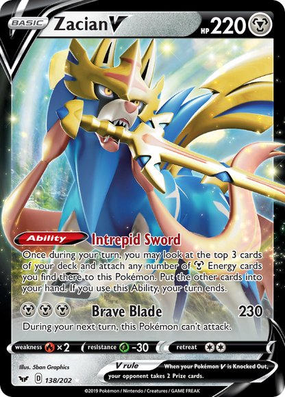 Zacian V 138/202 Holo V Rare Sword & Shield Pokemon
