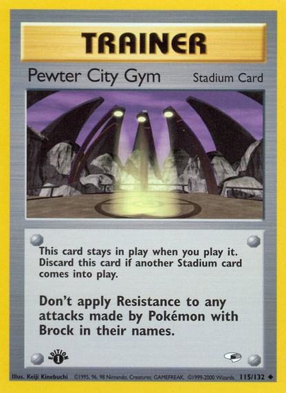 Pewter City Gym 115/132 Uncommon Gym Heroes Pokemon 1st Edition