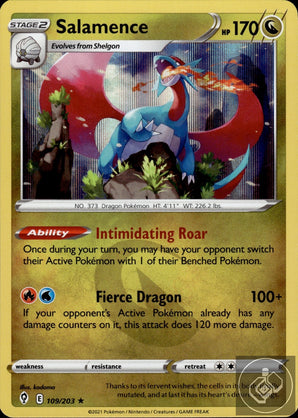 Salamence 109/203 Holo Rare Evolving Skies Pokemon Reverse Holo