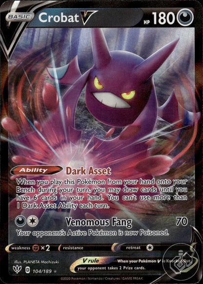 Crobat V 104/189 Holo V Rare Darkness Ablaze Pokemon