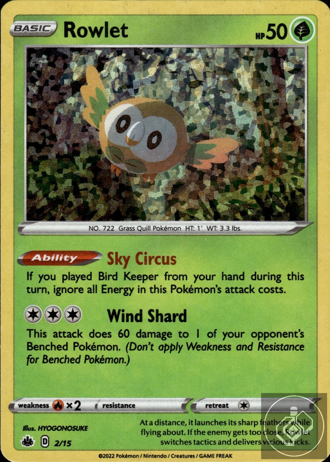 Rowlet 002/015 Holo Promo McDonald's Promos 2022 Pokemon Holo