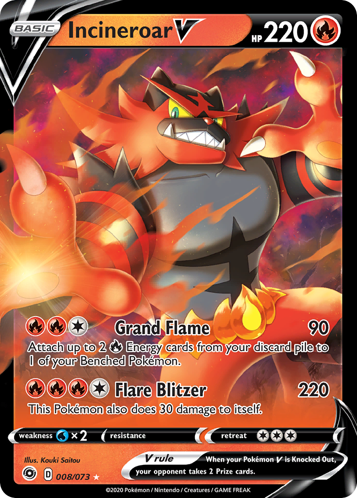 Incineroar V 008/073 Holo V Rare Champion's Path Pokemon