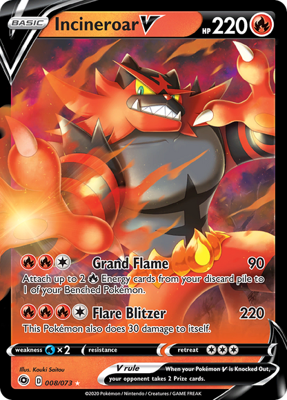Incineroar V 008/073 Holo V Rare Champion's Path Pokemon