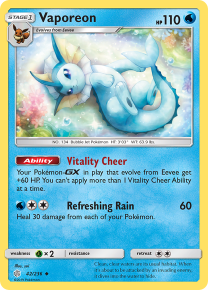 Vaporeon 42/236 Uncommon Cosmic Eclipse Pokemon