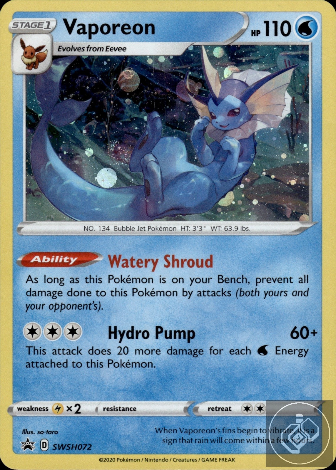 Vaporeon SWSH072 Holo Promo Sword & Shield Promo Pokemon