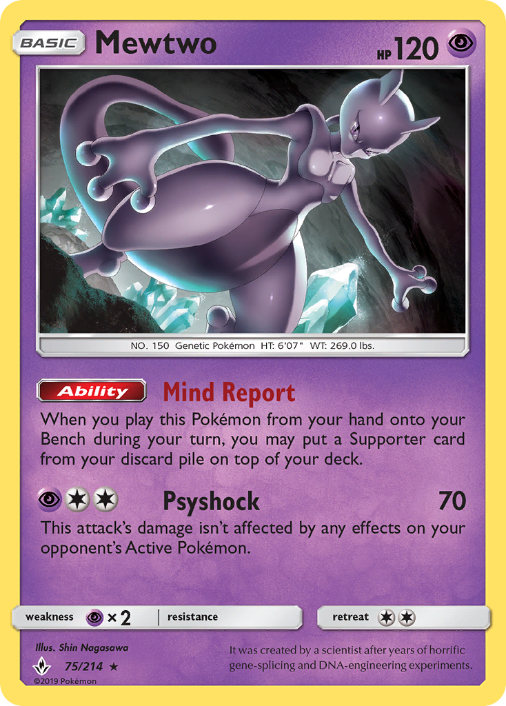 Mewtwo 75/214 Rare Unbroken Bonds Pokemon