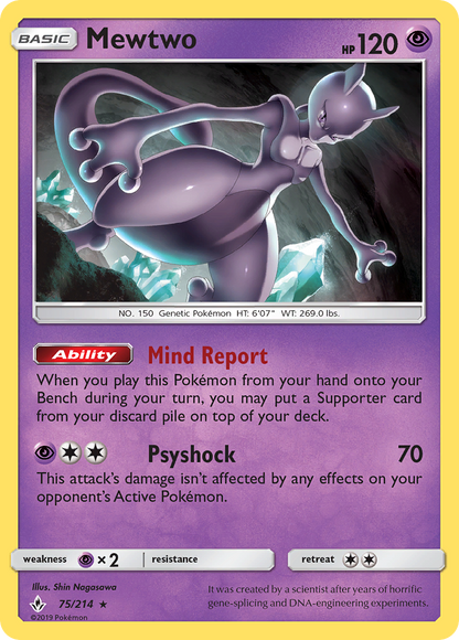 Mewtwo 75/214 Rare Unbroken Bonds Pokemon