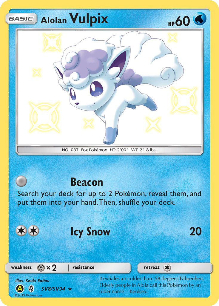 Alolan Vulpix SV8/SV94 Shiny Rare Hidden Fates Shiny Vault Pokemon