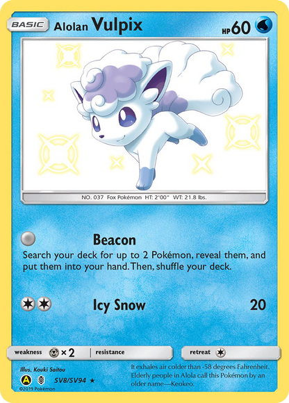 Alolan Vulpix SV8/SV94 Shiny Rare Hidden Fates Shiny Vault Pokemon
