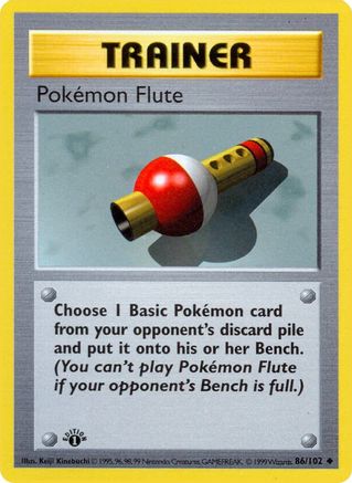 Pokemon Flute 86/102 Uncommon Base Set Shadowless Pokemon 1st Edition