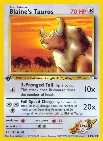 Blaine's Tauros 64/132 Common Gym Heroes Pokemon Unlimited
