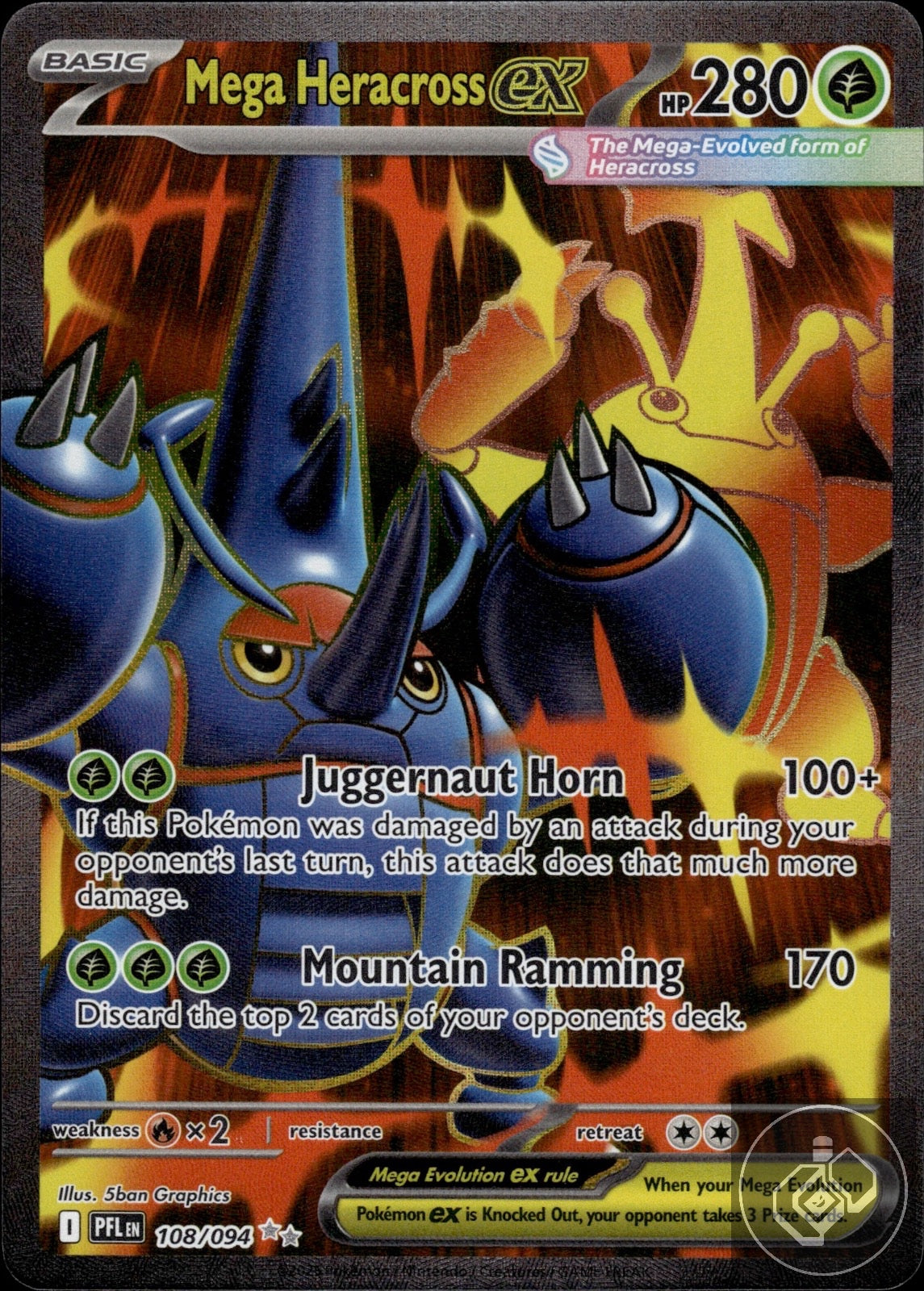 Mega Heracross ex 108/094 Ultra Rare Phantasmal Flames Pokemon