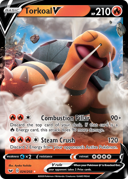 Torkoal V 024/202 Holo V Rare Sword & Shield Pokemon
