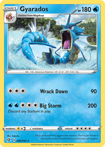 Gyarados 040/192 Holo Rare Rebel Clash Pokemon Holo