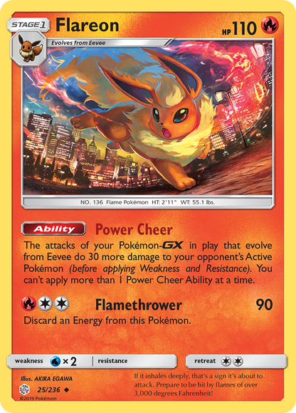 Flareon 25/236 Uncommon Cosmic Eclipse Pokemon Reverse Holo