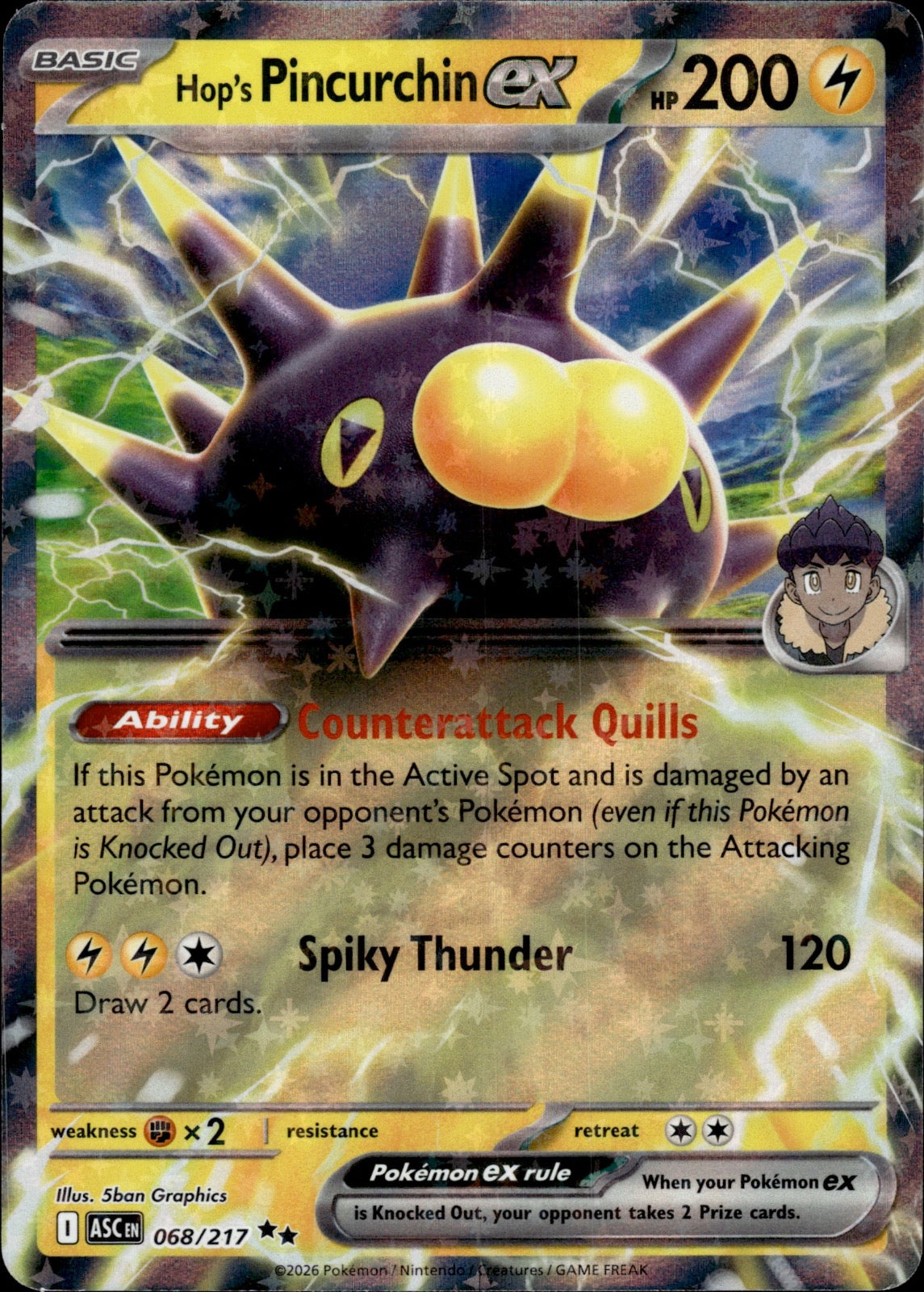 Hop's Pincurchin ex 068/217 Double Rare Ascended Heroes Pokemon
