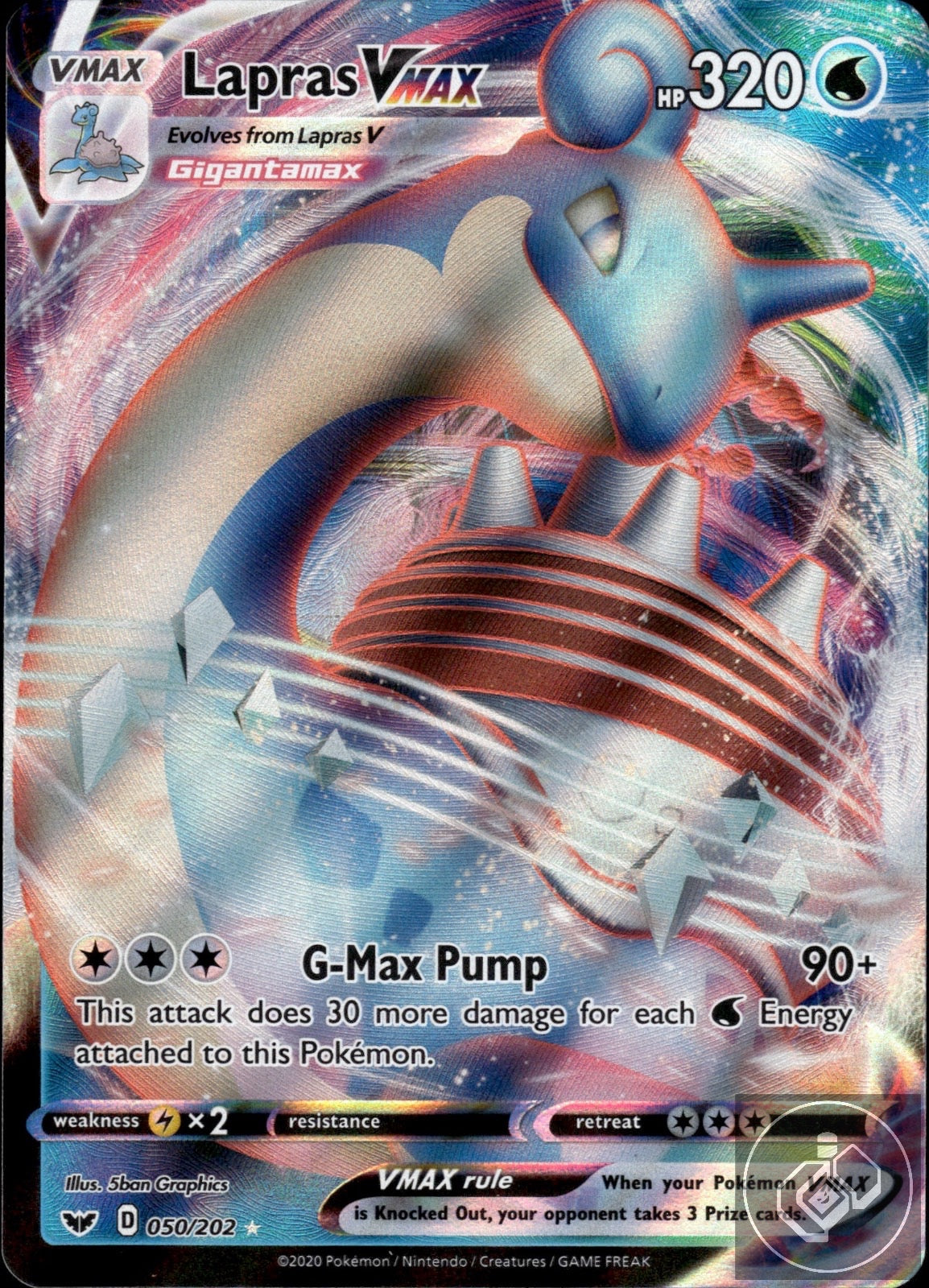 Lapras VMAX 050/202 Holo VMAX Rare Sword & Shield Pokemon