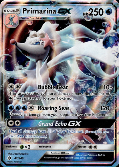 Primarina GX 42/149 Holo Ultra Rare SM Base Set Pokemon