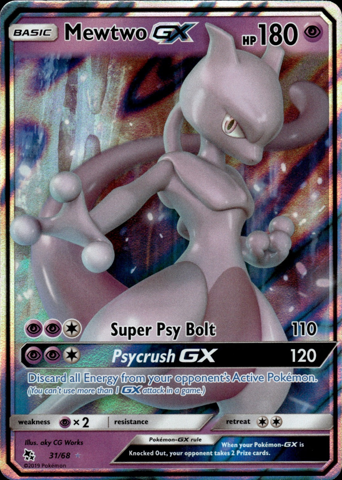 Mewtwo GX 31/68 Holo GX Rare Hidden Fates Pokemon