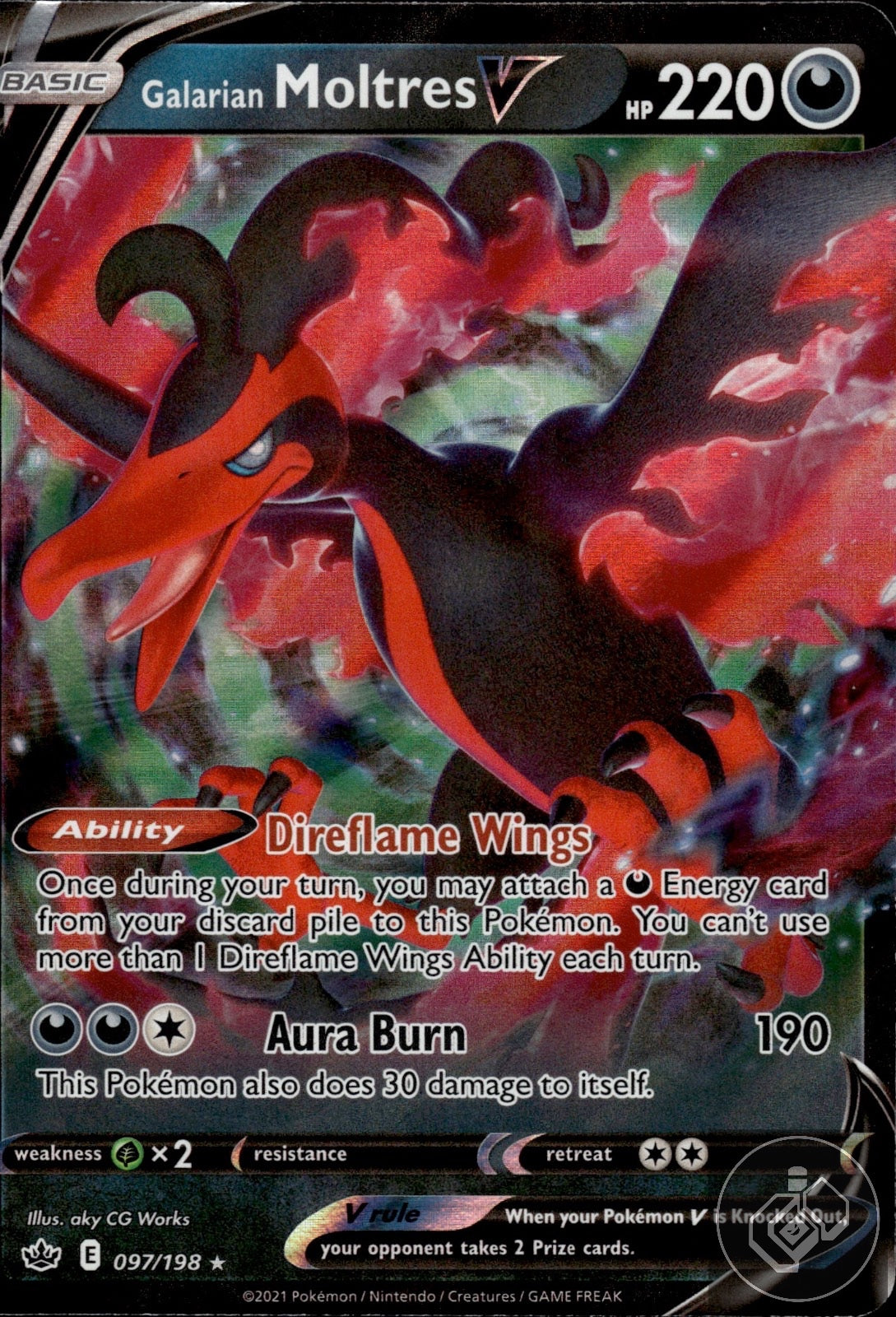 Galarian Moltres V 097/198 Holo V Rare Chilling Reign Pokemon