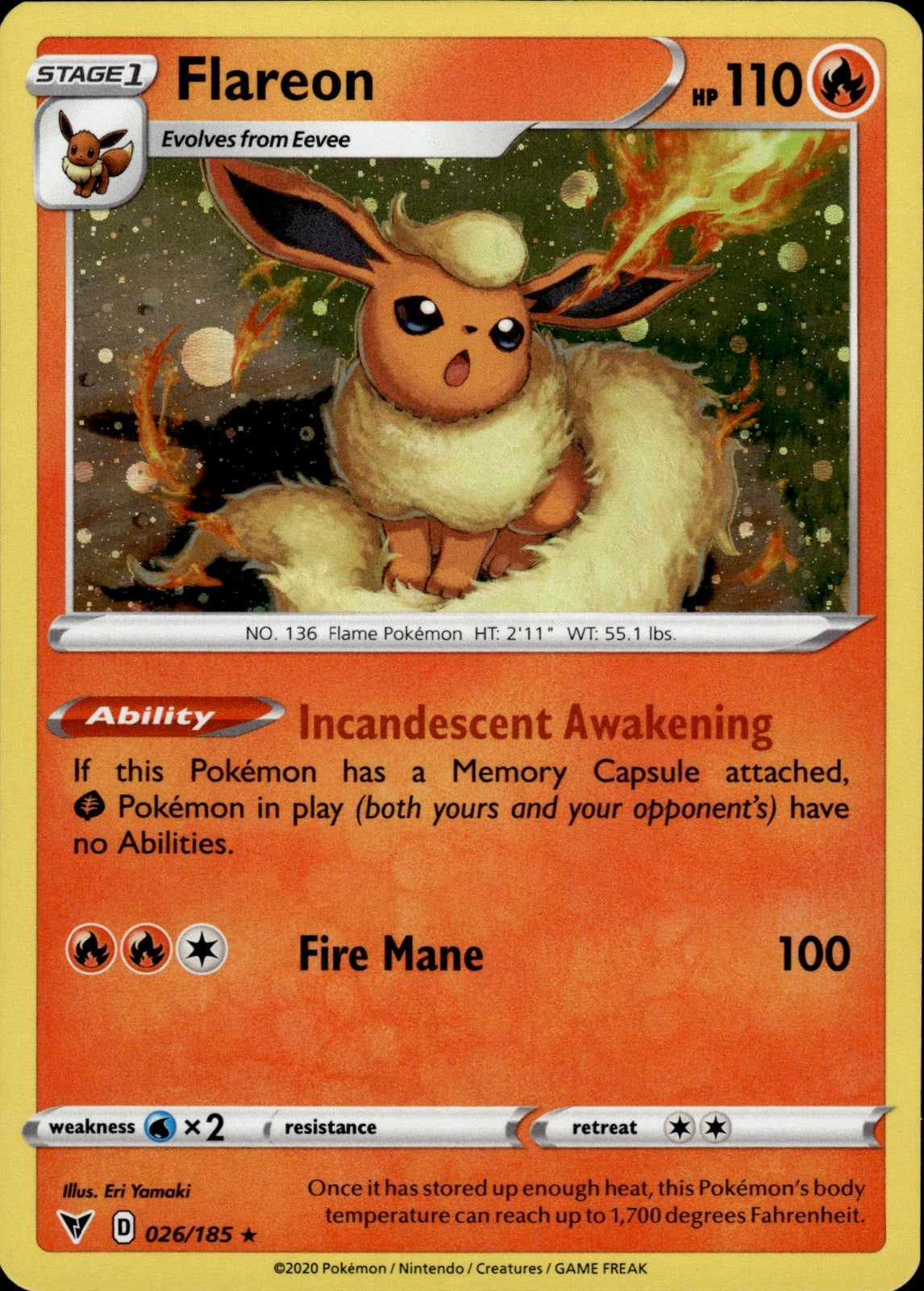 Flareon 026/185 Rare Vivid Voltage Pokemon