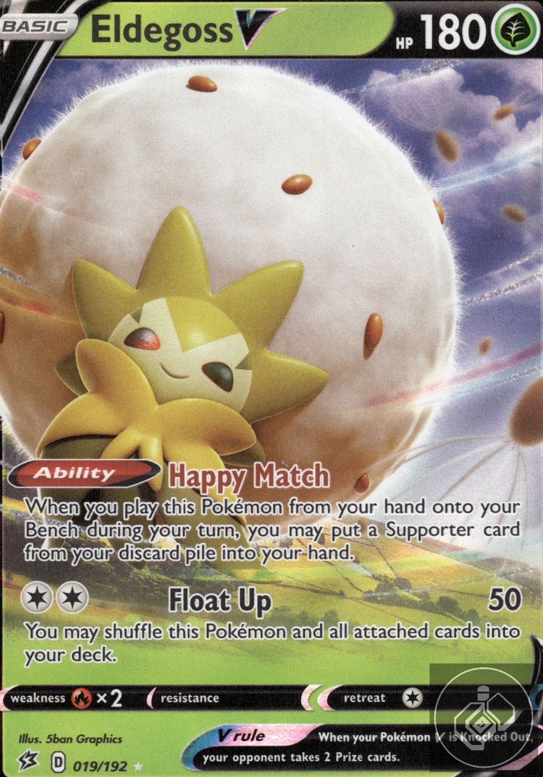 Eldegoss V 019/192 Holo V Rare Rebel Clash Pokemon