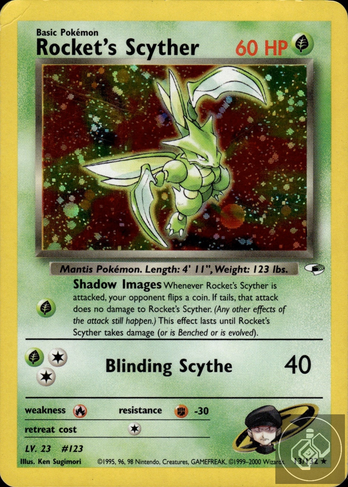 Rocket's Scyther 13/132 Holo Rare Gym Heroes Pokemon Unlimited Holo